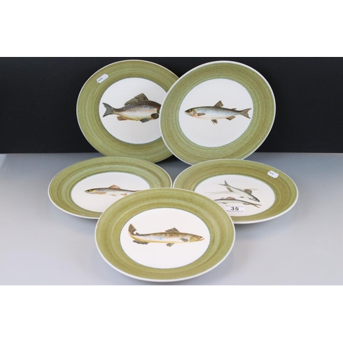 35 - Five French ' Marcel Guillot ' Peint a la Main Hand painted Fish Plates titled Ableties, Gardon, Sau... 