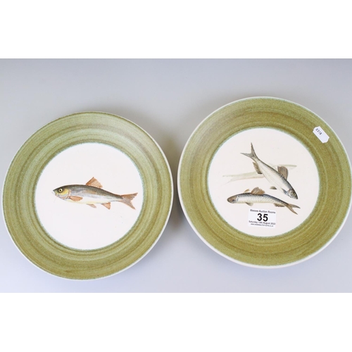 35 - Five French ' Marcel Guillot ' Peint a la Main Hand painted Fish Plates titled Ableties, Gardon, Sau... 