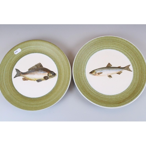 35 - Five French ' Marcel Guillot ' Peint a la Main Hand painted Fish Plates titled Ableties, Gardon, Sau... 