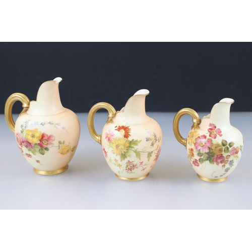 37 - Six 19th and Early 20th century Royal Worcester Blush Ivory Flat Sided Jugs, all pattern no. 1094, a... 