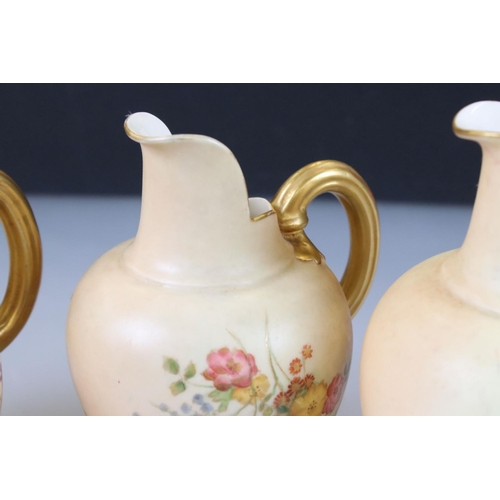 37 - Six 19th and Early 20th century Royal Worcester Blush Ivory Flat Sided Jugs, all pattern no. 1094, a... 