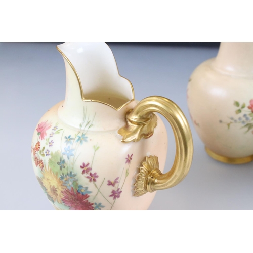 37 - Six 19th and Early 20th century Royal Worcester Blush Ivory Flat Sided Jugs, all pattern no. 1094, a... 