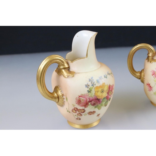 37 - Six 19th and Early 20th century Royal Worcester Blush Ivory Flat Sided Jugs, all pattern no. 1094, a... 