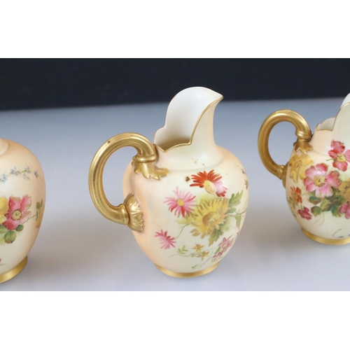 37 - Six 19th and Early 20th century Royal Worcester Blush Ivory Flat Sided Jugs, all pattern no. 1094, a... 