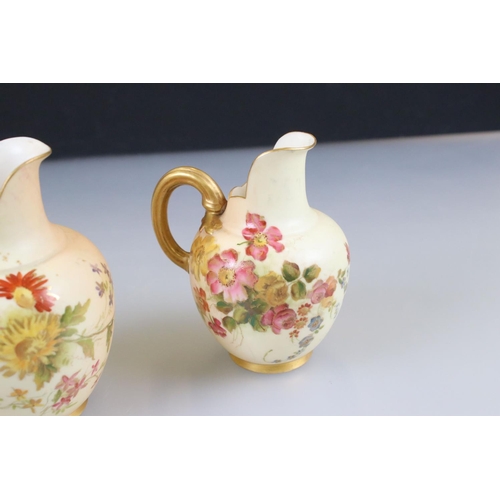 37 - Six 19th and Early 20th century Royal Worcester Blush Ivory Flat Sided Jugs, all pattern no. 1094, a... 