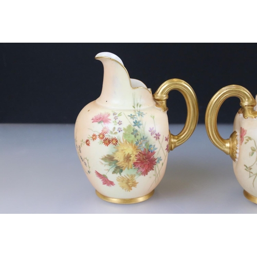 37 - Six 19th and Early 20th century Royal Worcester Blush Ivory Flat Sided Jugs, all pattern no. 1094, a... 