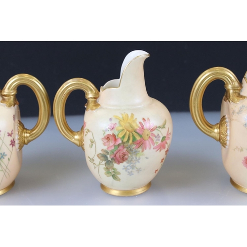 37 - Six 19th and Early 20th century Royal Worcester Blush Ivory Flat Sided Jugs, all pattern no. 1094, a... 