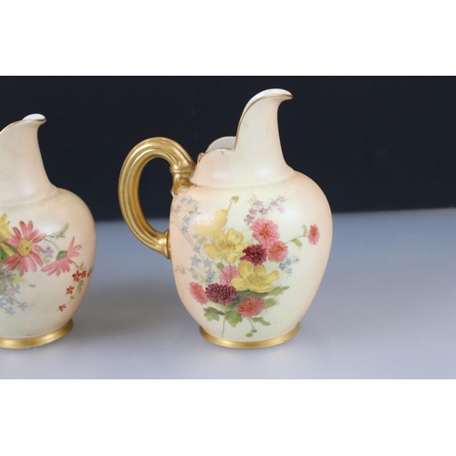 37 - Six 19th and Early 20th century Royal Worcester Blush Ivory Flat Sided Jugs, all pattern no. 1094, a... 