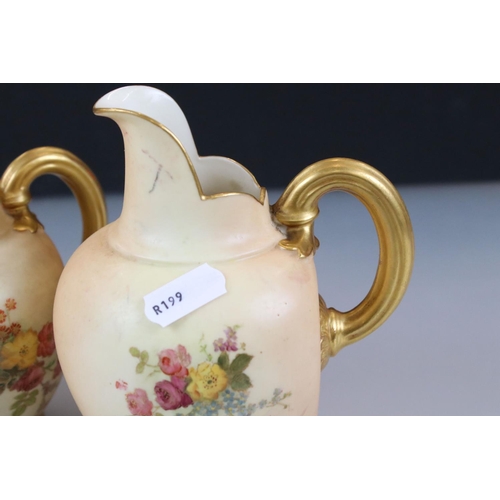 37 - Six 19th and Early 20th century Royal Worcester Blush Ivory Flat Sided Jugs, all pattern no. 1094, a... 