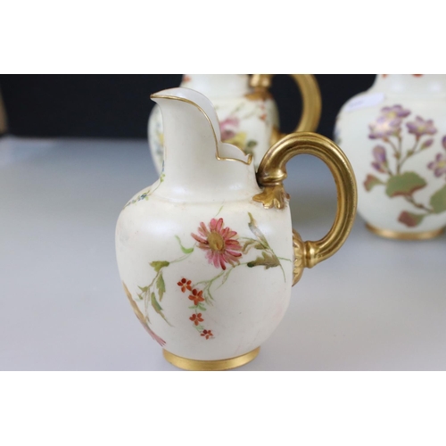 49 - Four 19th and Early 20th century Royal Worcester Blush Ivory Flat-back Jugs, pattern no. 1094, all p... 