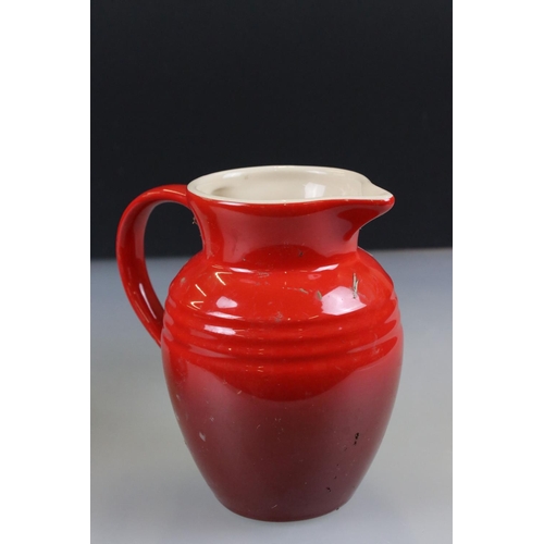 50 - Le Creuset Red Ceramic Teapot (1.3 litre) and matching Jug (0.6 litre)