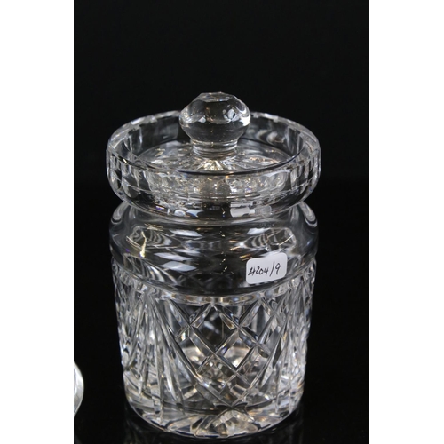 51 - Five Waterford Crystal cut glass items, to include lidded preserve pot, ring holder dish, bud vase e... 