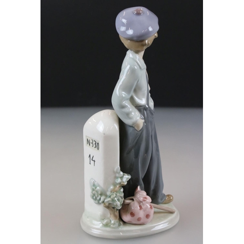 54 - Two Lladro Models including Boy with Knapsack, 21cm high and ' Bashful Bather ' model 5455