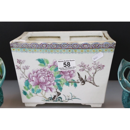 58 - Contemporary Chinese Famille Rose Rectangular Planter decorated with Flower, 16cm high together with... 