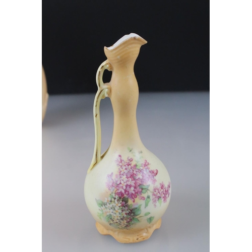 62 - Six Early 20th century Royal Worcester Blush Ivory Vase, all painted with flowers, tallest 14cm toge... 