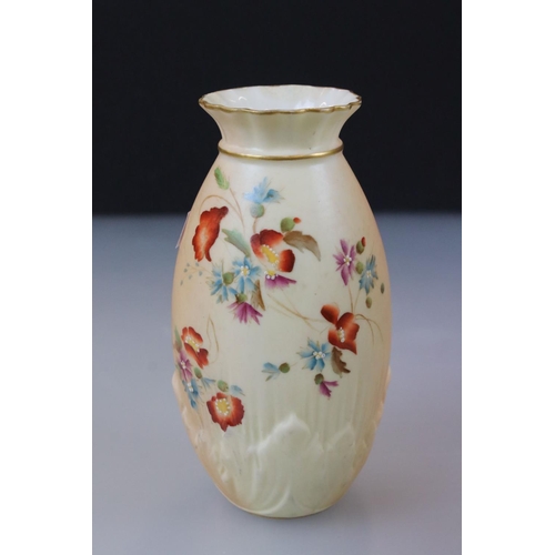 62 - Six Early 20th century Royal Worcester Blush Ivory Vase, all painted with flowers, tallest 14cm toge... 