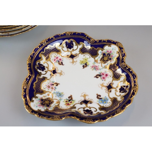 63 - Five 19th century Crown Derby ' Haddon ' Blue and Red Plates, 23cm diameter together with Serving Pl... 