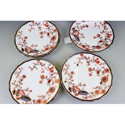 63 - Five 19th century Crown Derby ' Haddon ' Blue and Red Plates, 23cm diameter together with Serving Pl... 