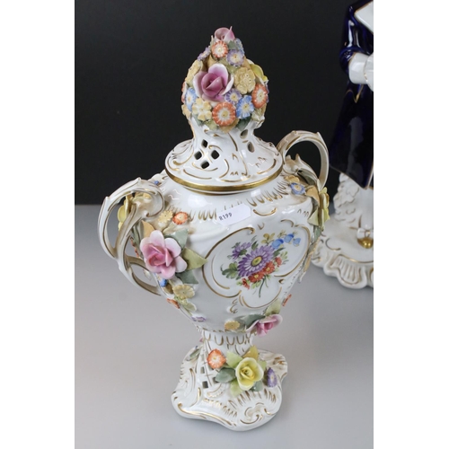 65 - Royal Dux Porcelain Trumpet Vase and Trinket Box together with a Royal Dux Porcelain Figure of an 18... 