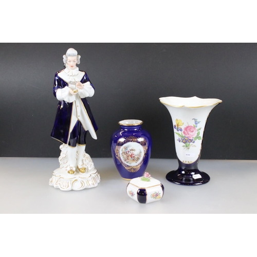 65 - Royal Dux Porcelain Trumpet Vase and Trinket Box together with a Royal Dux Porcelain Figure of an 18... 