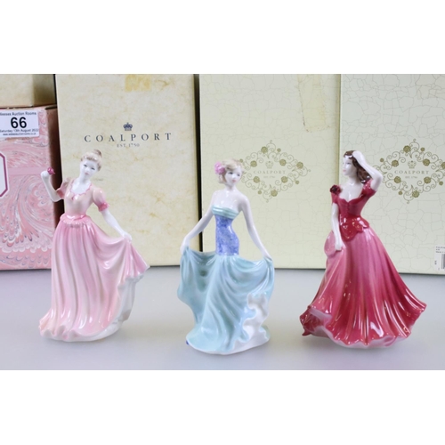 66 - Twelve Coalport Figurines, tallest 15cm with Ten Boxes