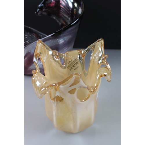 69 - Silver and Cut Glass Dish in the form of a Swan, 14cm long together with Two Italian Murano Glass Bo... 