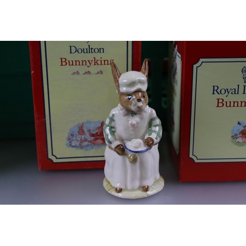 76 - Fourteen Boxed Royal Doulton Bunnykins including Rainy Days, Vicar, Airman, Mystic, Easter Surprise,... 