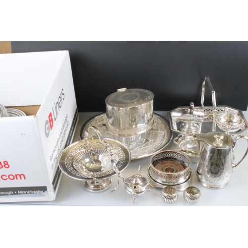 81 - A collection of mixed silver plate to include trays, teapots, cruets, jugs, tazza...etc.. together w... 