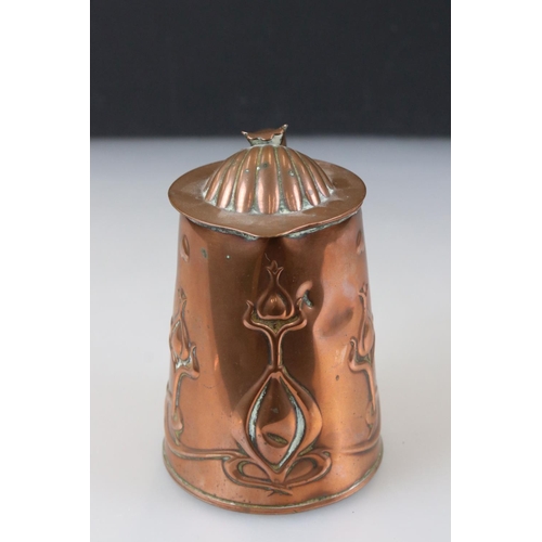 88 - Late 19th / Early 20th century Art Nouveau Joseph Sankey Copper Lidded Jug with raised decoration, 1... 