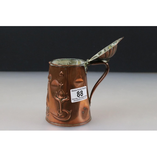 88 - Late 19th / Early 20th century Art Nouveau Joseph Sankey Copper Lidded Jug with raised decoration, 1... 