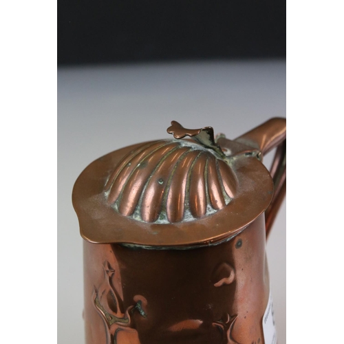 88 - Late 19th / Early 20th century Art Nouveau Joseph Sankey Copper Lidded Jug with raised decoration, 1... 