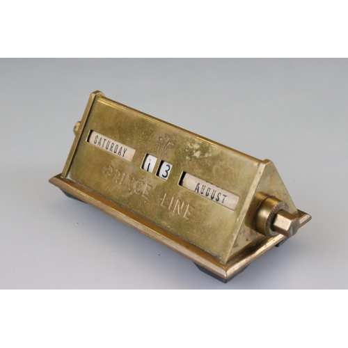 89 - Early 20th century ' Prince Line ' Shipping / Cruise Brass Perpetual Calendar, 13cm long