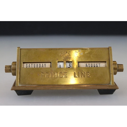 89 - Early 20th century ' Prince Line ' Shipping / Cruise Brass Perpetual Calendar, 13cm long