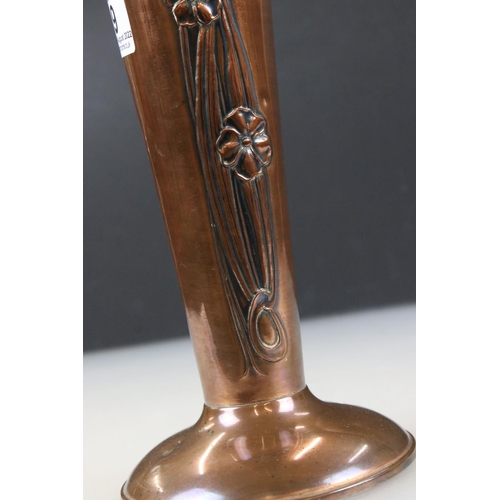 99 - Art Nouveau ' Beldray ' Copper Vase with embossed decoration, 28.5cm high