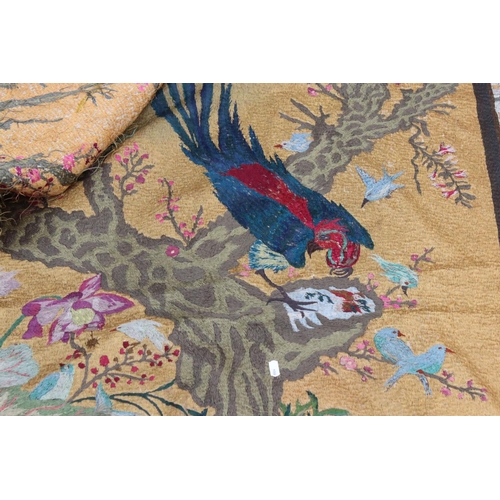 348 - A large hanging tapestry of exotic birds with floral background.