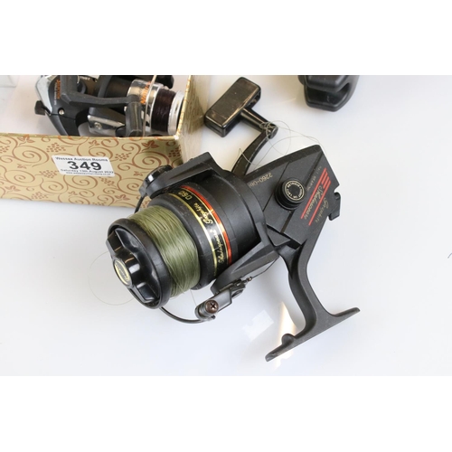 349 - Five fishing reels to include Shakespeare & other carp reels, together with Fox Micron, Korum and tw... 