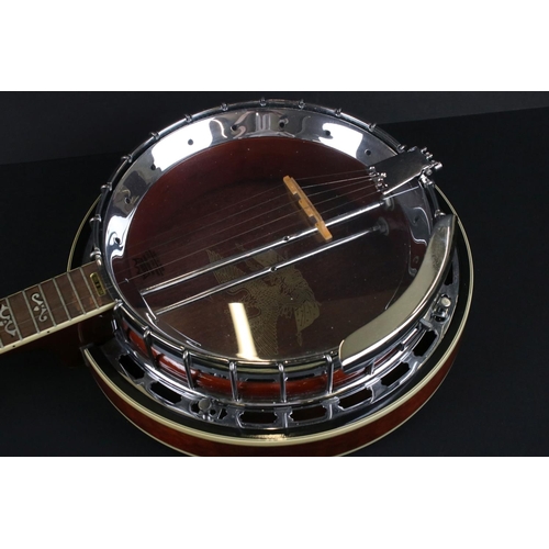 382 - A modern Antonia five string banjo complete with hard case.