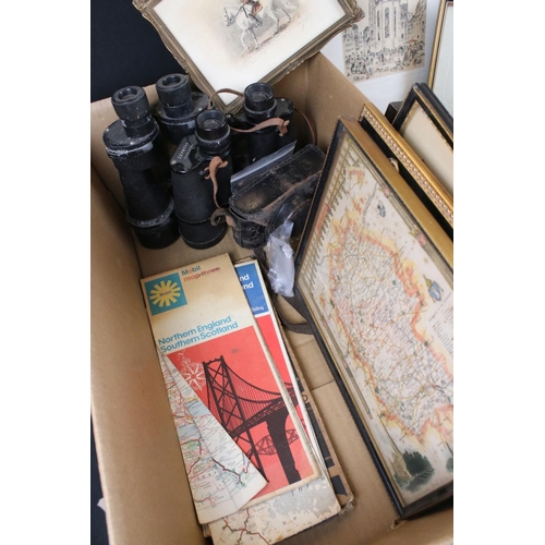 403 - A box of mixed collectables to include two pair of binoculars (One pair military issued), ordnance s... 