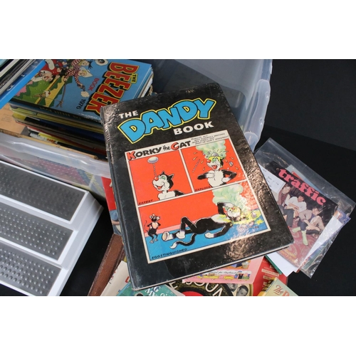 424 - A box of mixed collectables to include vinyl records, children's annuals, photograph album with cont... 