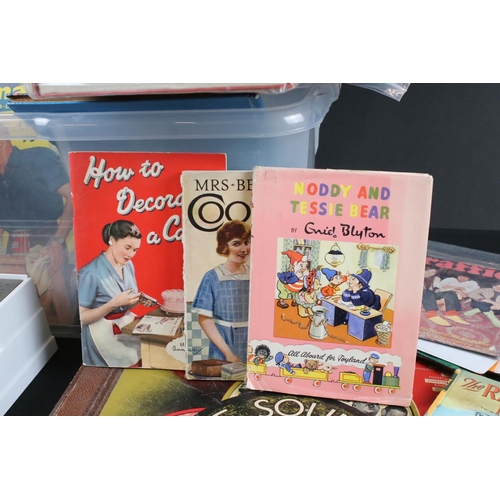 424 - A box of mixed collectables to include vinyl records, children's annuals, photograph album with cont... 