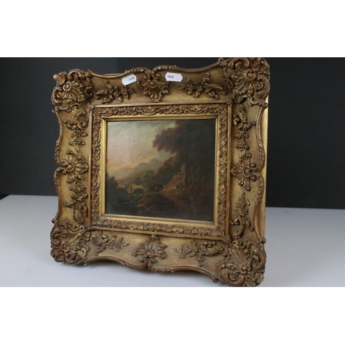 447 - 19th century Landscape Oil Painting on Canvas, 18cm x 15cm, ornate gilt framed together with 19th ce... 