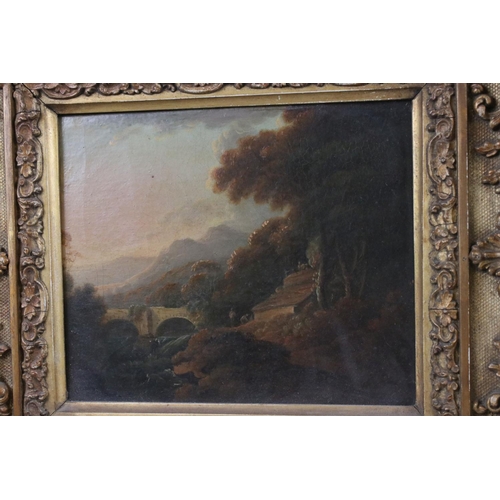 447 - 19th century Landscape Oil Painting on Canvas, 18cm x 15cm, ornate gilt framed together with 19th ce... 