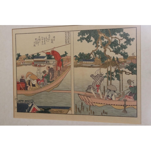 450 - Katsushika Hokusai (1760-1849) a signed two part Japanese woodblock, boatmen on the River Sumida