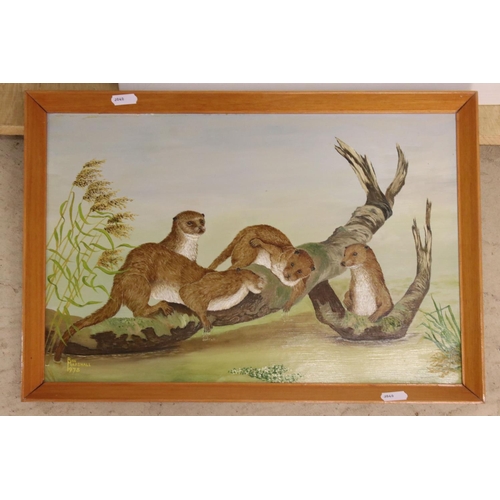 467 - Ron Marshall (20th century) Two Oil Paintings on Board, one of Otters dated 1978, 41cm x 27cm and th... 