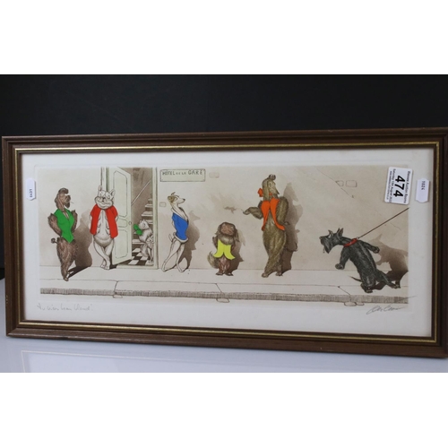 474 - Boris O'Klein, Signed Humorous Dog Print, 44cm x 15cm together with Marianne Nash Watercolour of a C... 