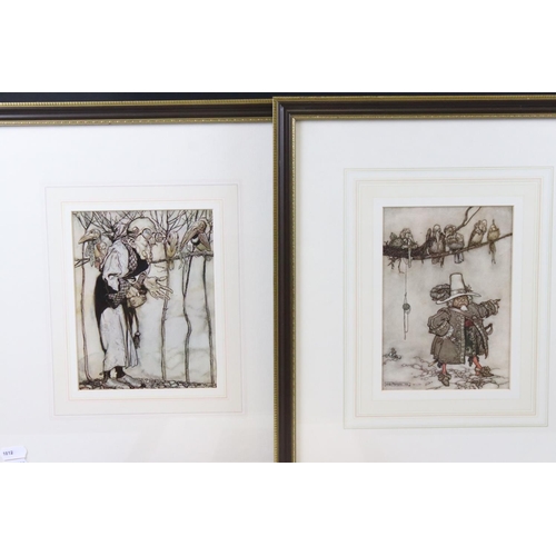 486 - Three Arthur Rackham Prints, one titled ' Building the house for Maimie ', largest image 17.5cm x 13... 