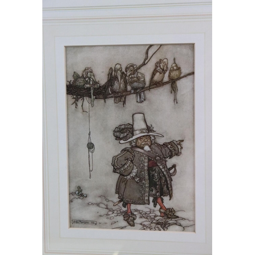 486 - Three Arthur Rackham Prints, one titled ' Building the house for Maimie ', largest image 17.5cm x 13... 