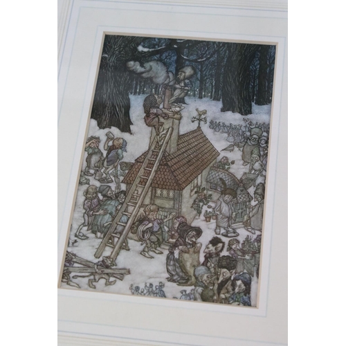 486 - Three Arthur Rackham Prints, one titled ' Building the house for Maimie ', largest image 17.5cm x 13... 