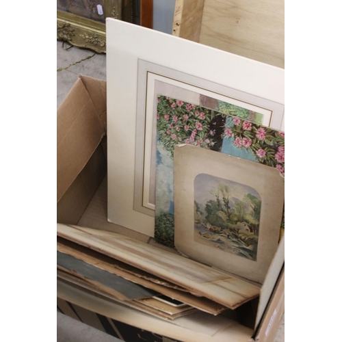 489 - Collection of Unframed Watercolours, Oils and Prints including Rubens Southey Watercolour and Two Ba... 