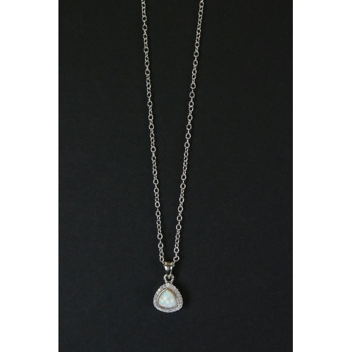 180A - Silver CZ and opal panelled pendant necklace on silver chain